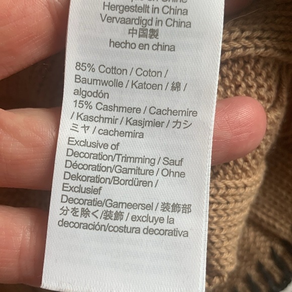 J Crew Cable Knit Tan Sweater with black contrast stitching trim size medium - Picture 6 of 12